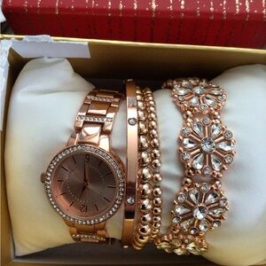 Luxurious Rose Gold Watch and Bracelet Set